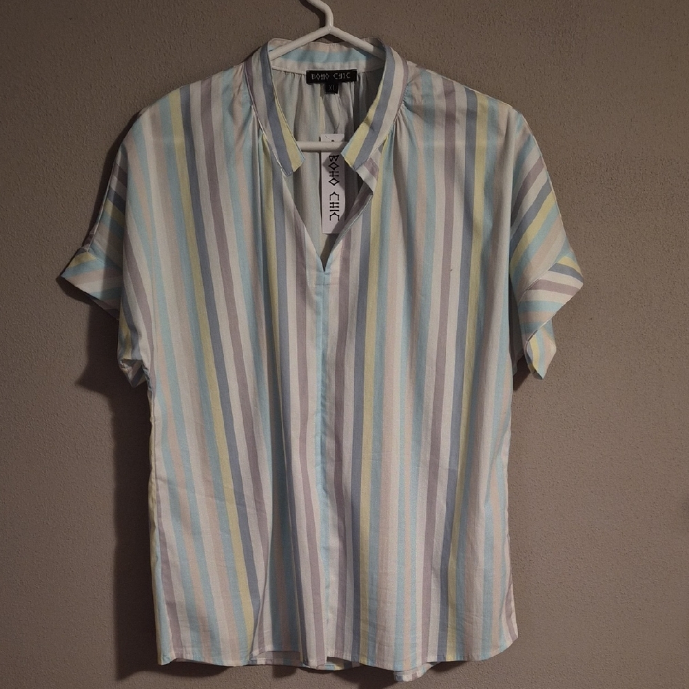 Striped Boho Chic Shirt - Pastel Multicolor